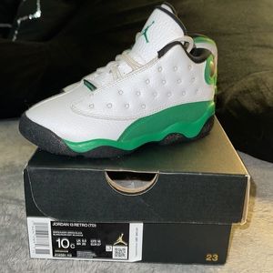 Toddler Jordan 13 Retro, 10c, white, green and black.